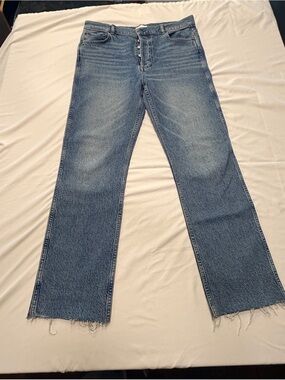 Boyish The Dempsey High Rise Straight Leg Jeans Mirror Wash Sz 32-33 raw hem Y2K